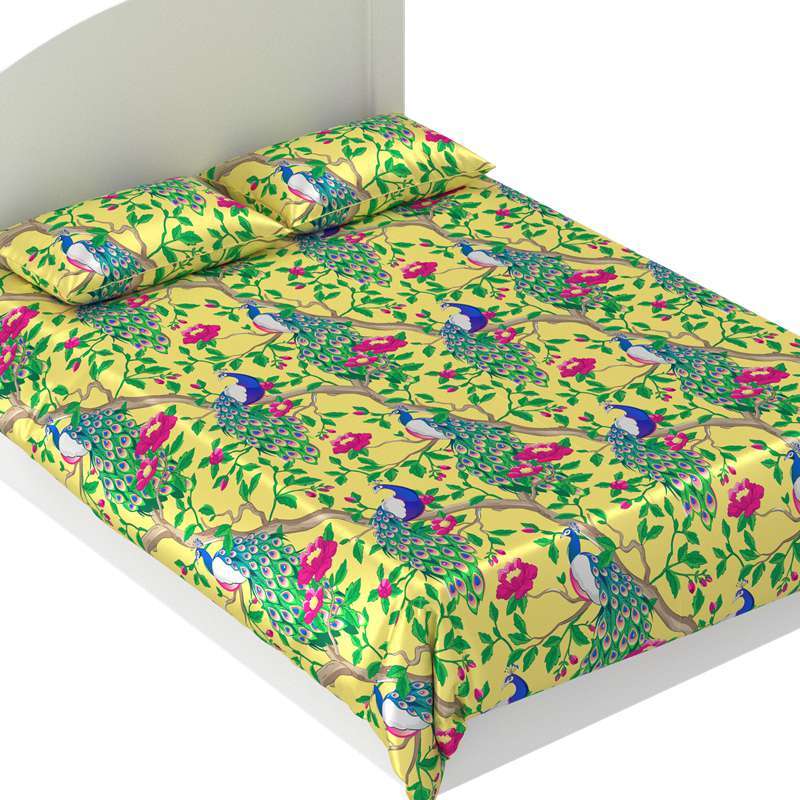 Peacock Print 5pc 40mm 100% Mulberry Silk Bedding Set  Pattern #06