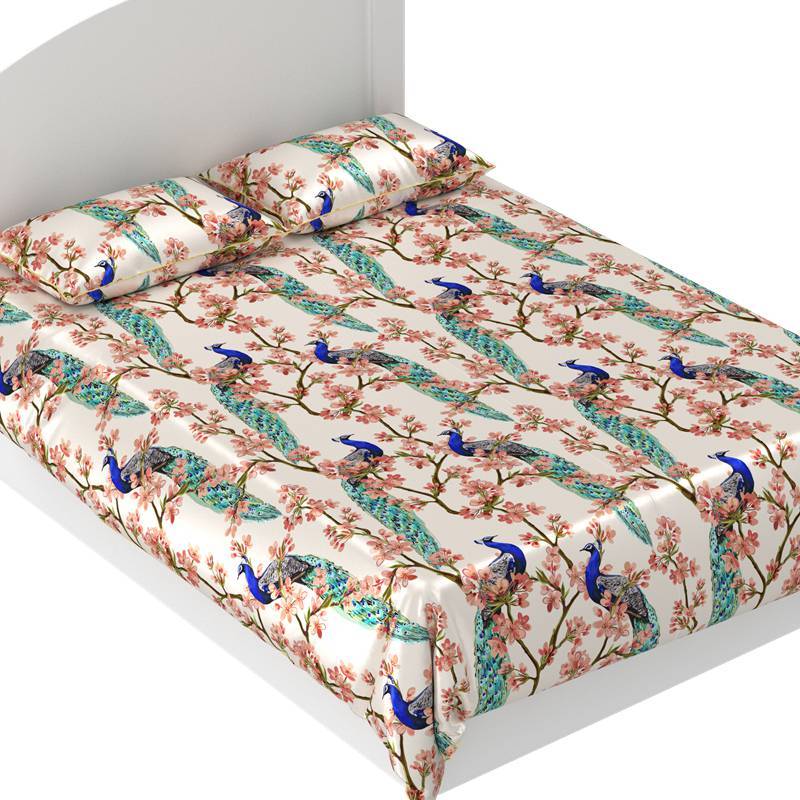 Peacock Print 5pc 40mm 100% Mulberry Silk Bedding Set  Pattern #07