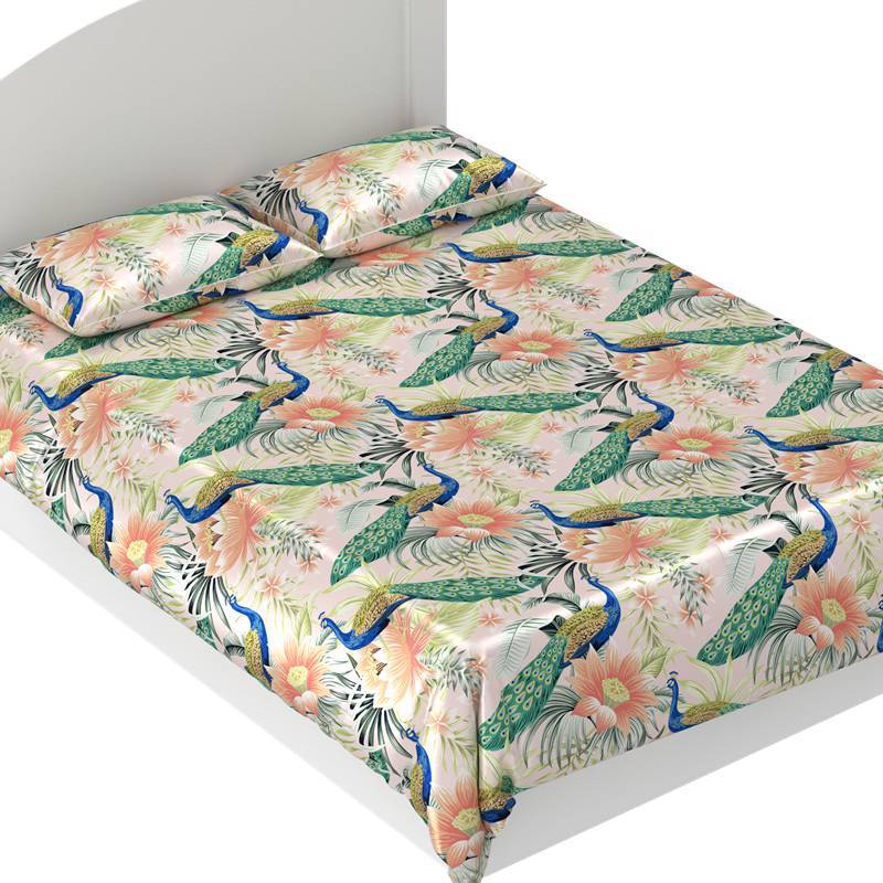 Peacock Print 5pc 40mm 100% Mulberry Silk Bedding Set  Pattern #04