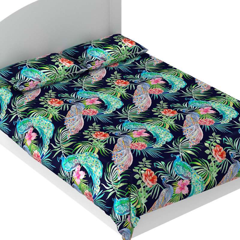 Peacock Print 5pc 40mm 100% Mulberry Silk Bedding Set  Pattern #03
