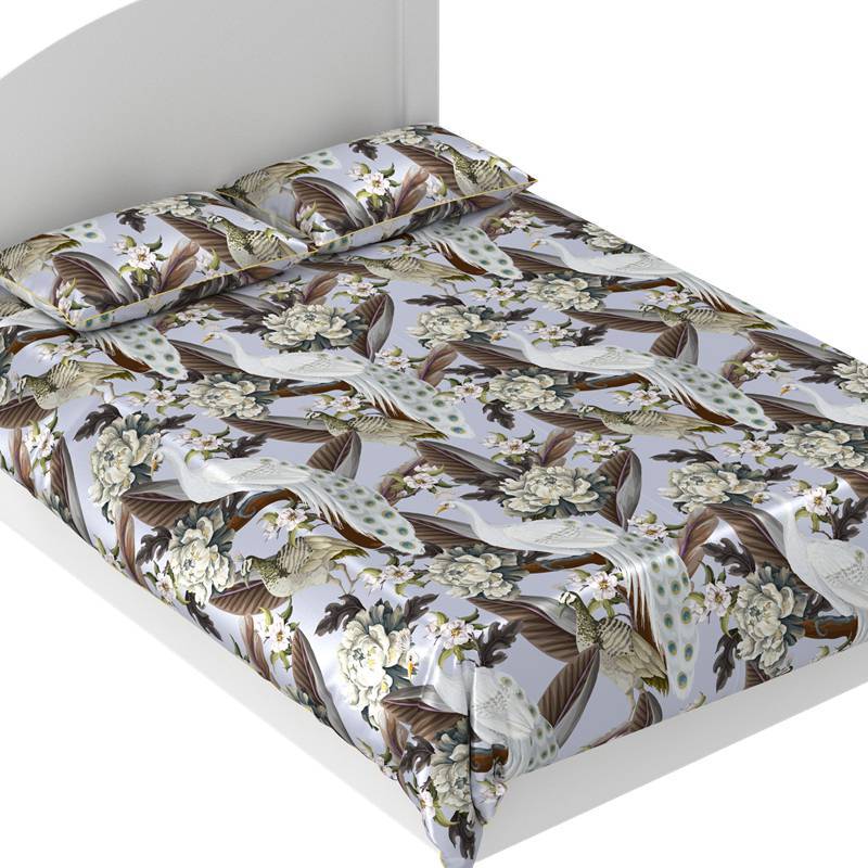 Peacock Print 5pc 40mm 100% Mulberry Silk Bedding Set  Pattern #08