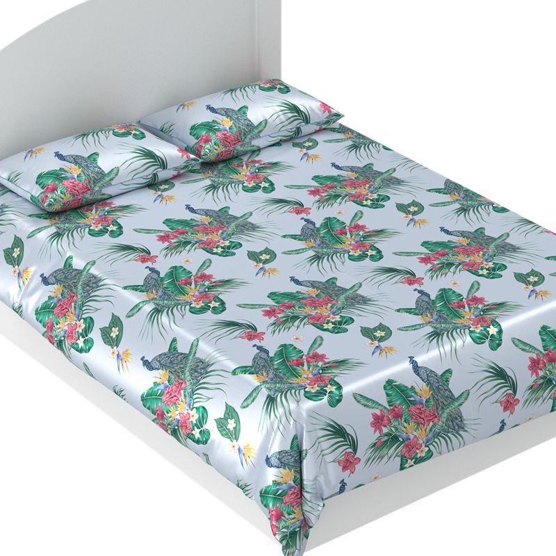 Peacock Print 5pc 40mm 100% Mulberry Silk Bedding Set  Pattern #05