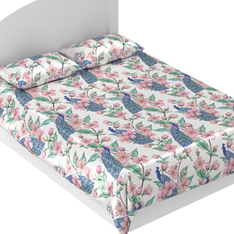 Peacock Print 5pc 40mm 100% Mulberry Silk Bedding Set  Pattern #02