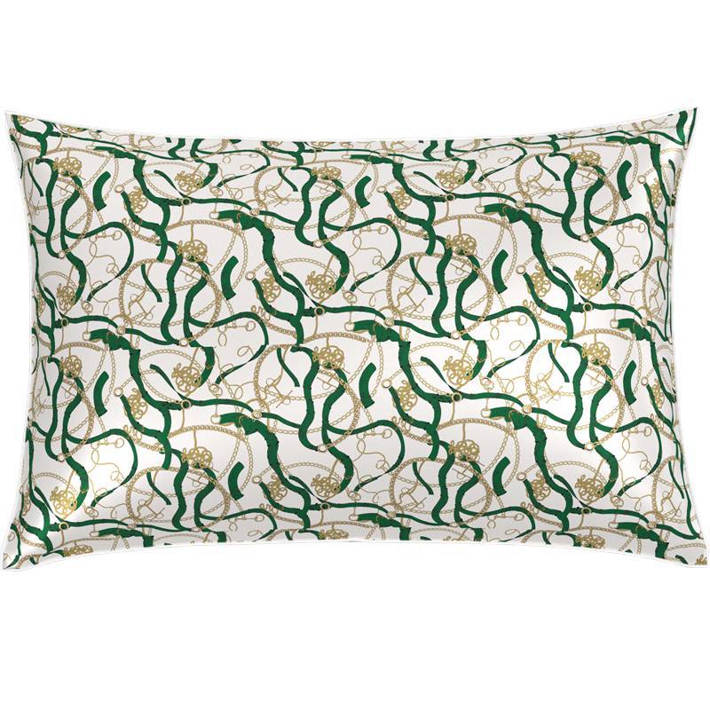 22mm 100% Mulberry Silk Pillowcase Green Gold Chain Print