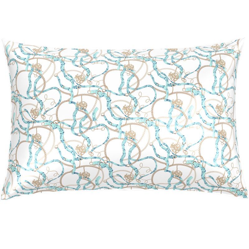22mm 100% Mulberry Silk Pillowcase Blue Gold Chain Print