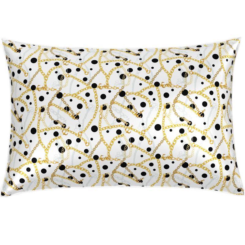 22mm 100% Mulberry Silk Pillowcase Gold Chain Polka Dot Print