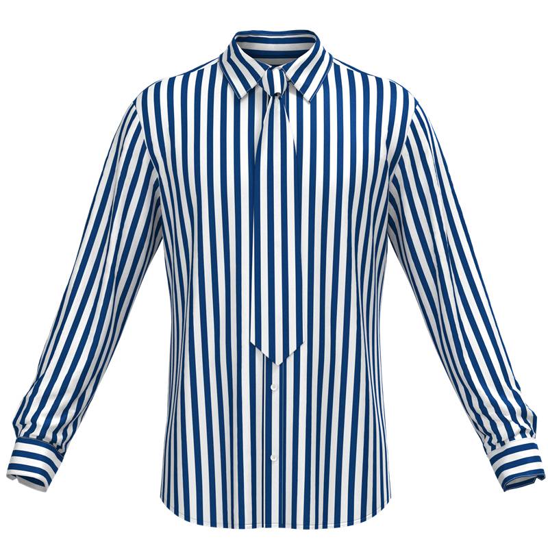 Men's Navy Blue Striped Silk Shirt Long Sleeve