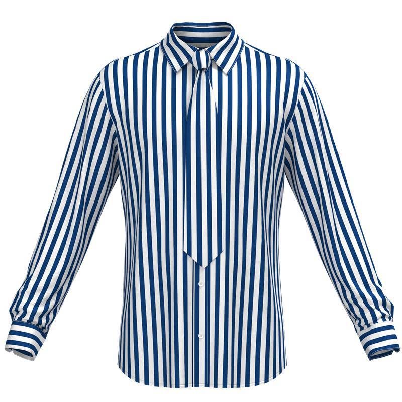 Men's  Navy Blue Striped Silk Shirt Long Sleeve