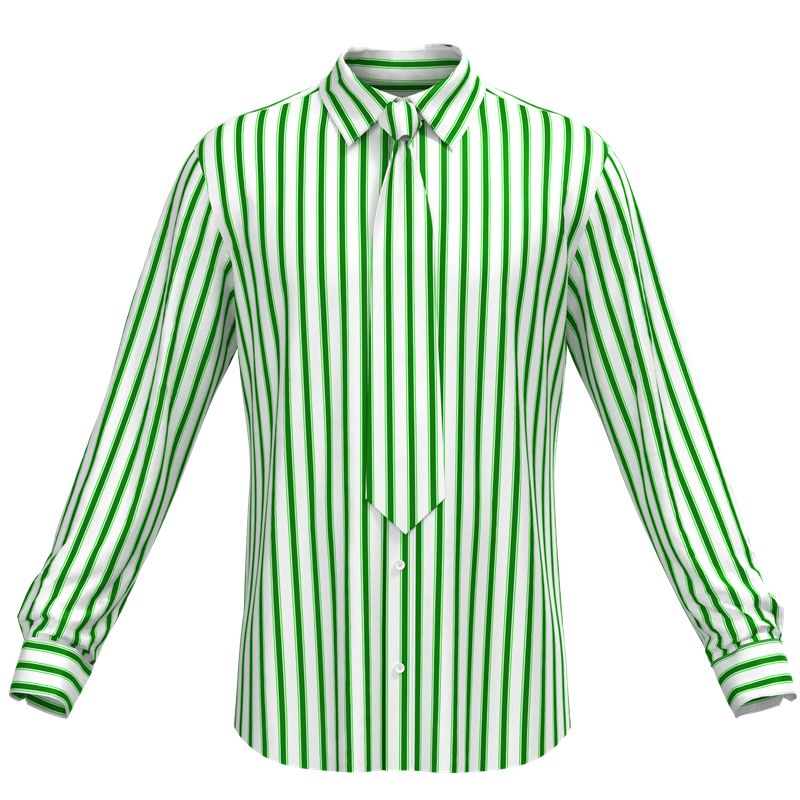 Men's 100 Silk Green Striped Dress Shirt Long Sleeve