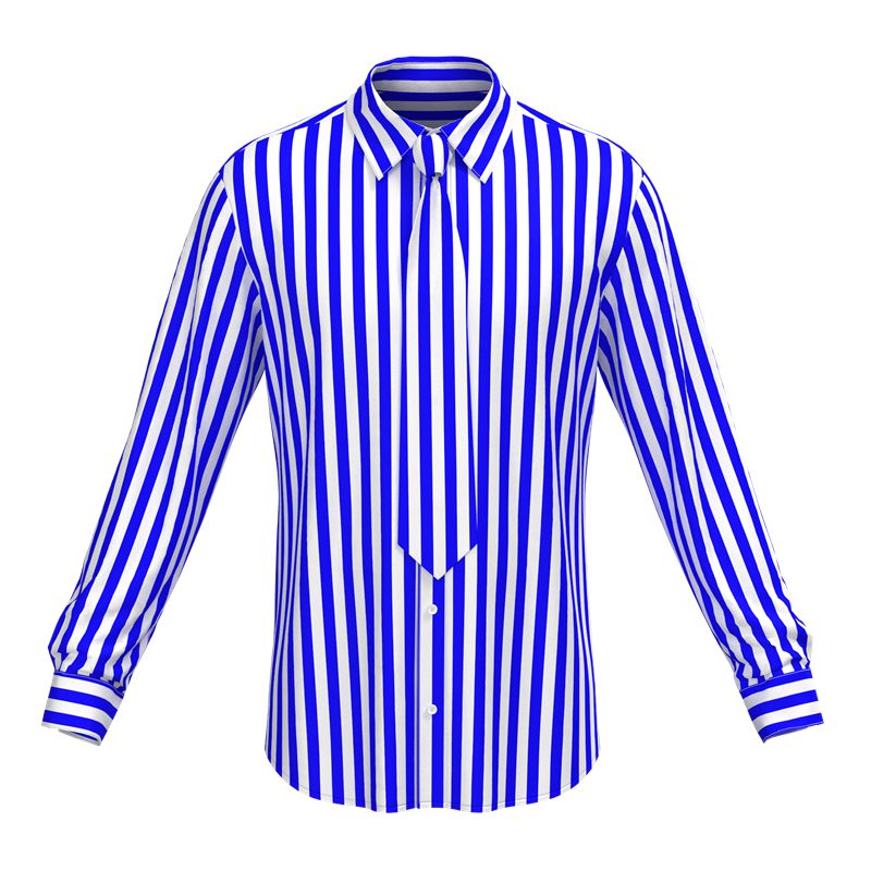 Men's 100% Silk Blue & White Striped Dress Shirt Long Sleeve