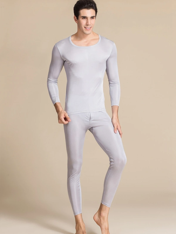 Men's 100% Mulberry Silk Knitted Round Neck Long Johns Set