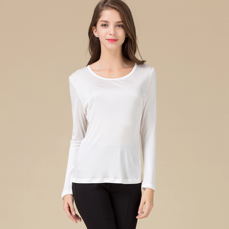 Women's 100%  Silk Knitted Long Sleeve Undershirt