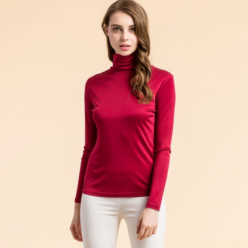 Women's 100%  Silk Knitted Turtle Neck Shirt
