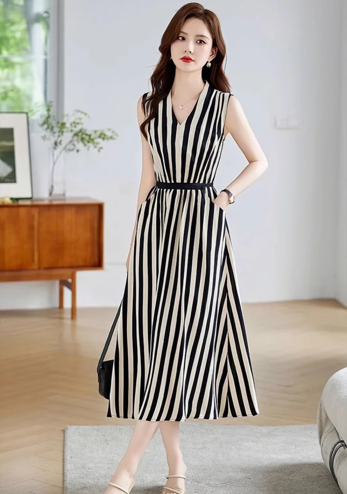 formal black and white striped dress Ava Presley 40127 Prom Dress - White/Black main image 0