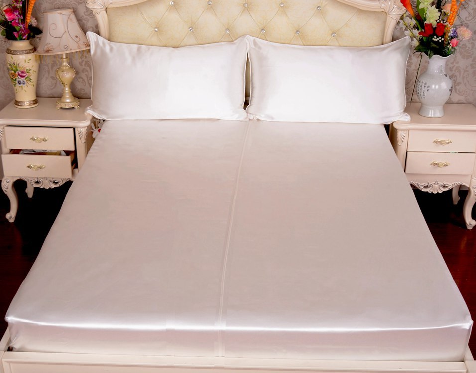 40mm 100% Mulberry Silk Natural White Split King Fitted Sheets