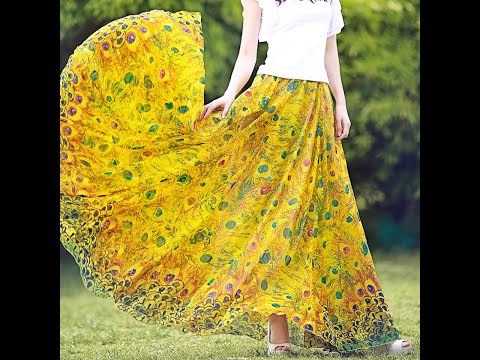 Women's 100% Silk Palm Tree Printed Skirt