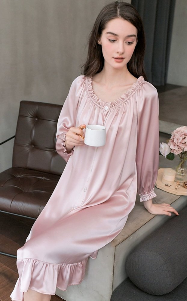 Women's Pleat Neck Silk Nightshirt