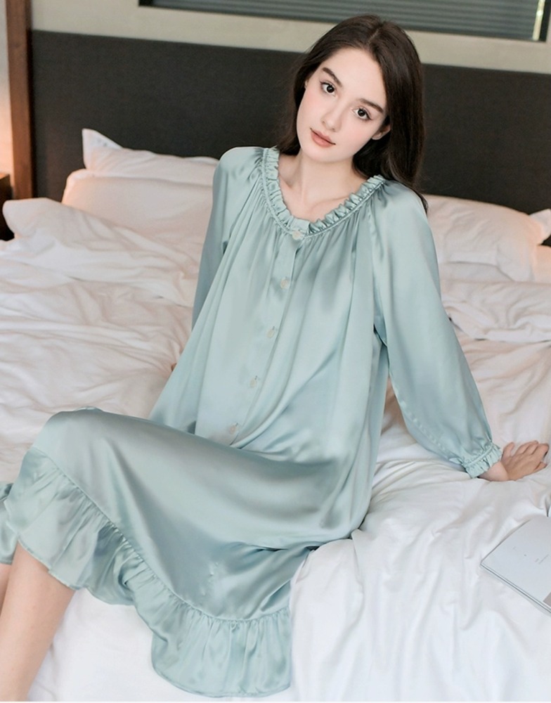Women's Pleat Neck Silk Nightshirt