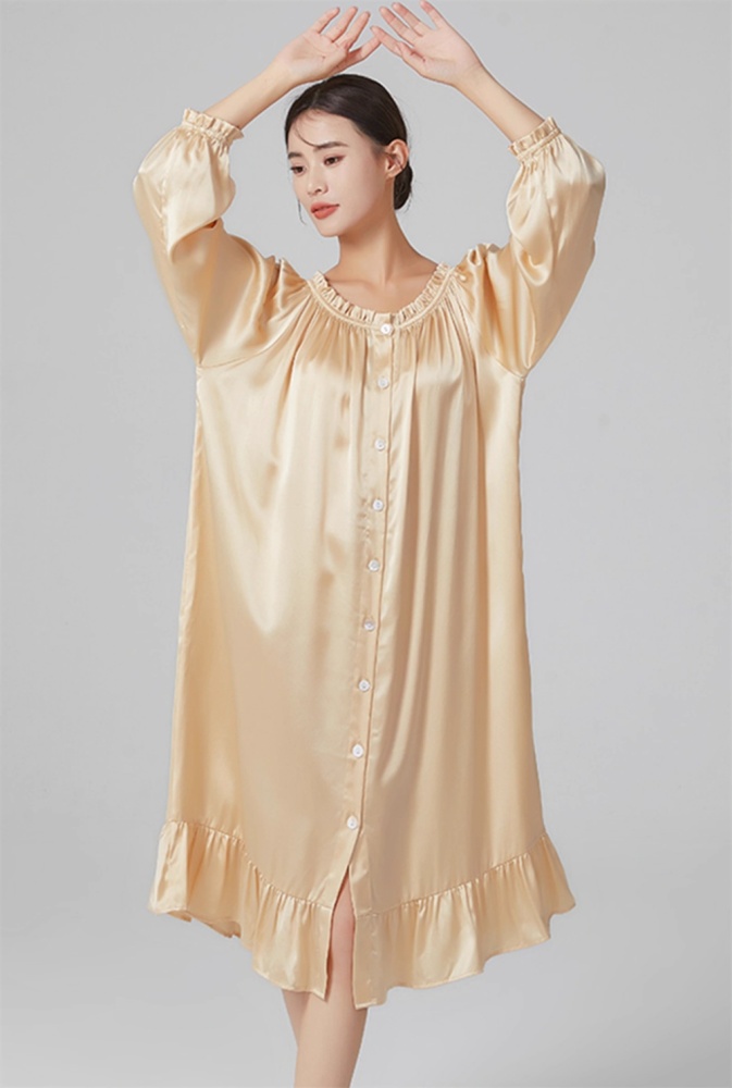Women's Pleat Neck Silk Nightshirt