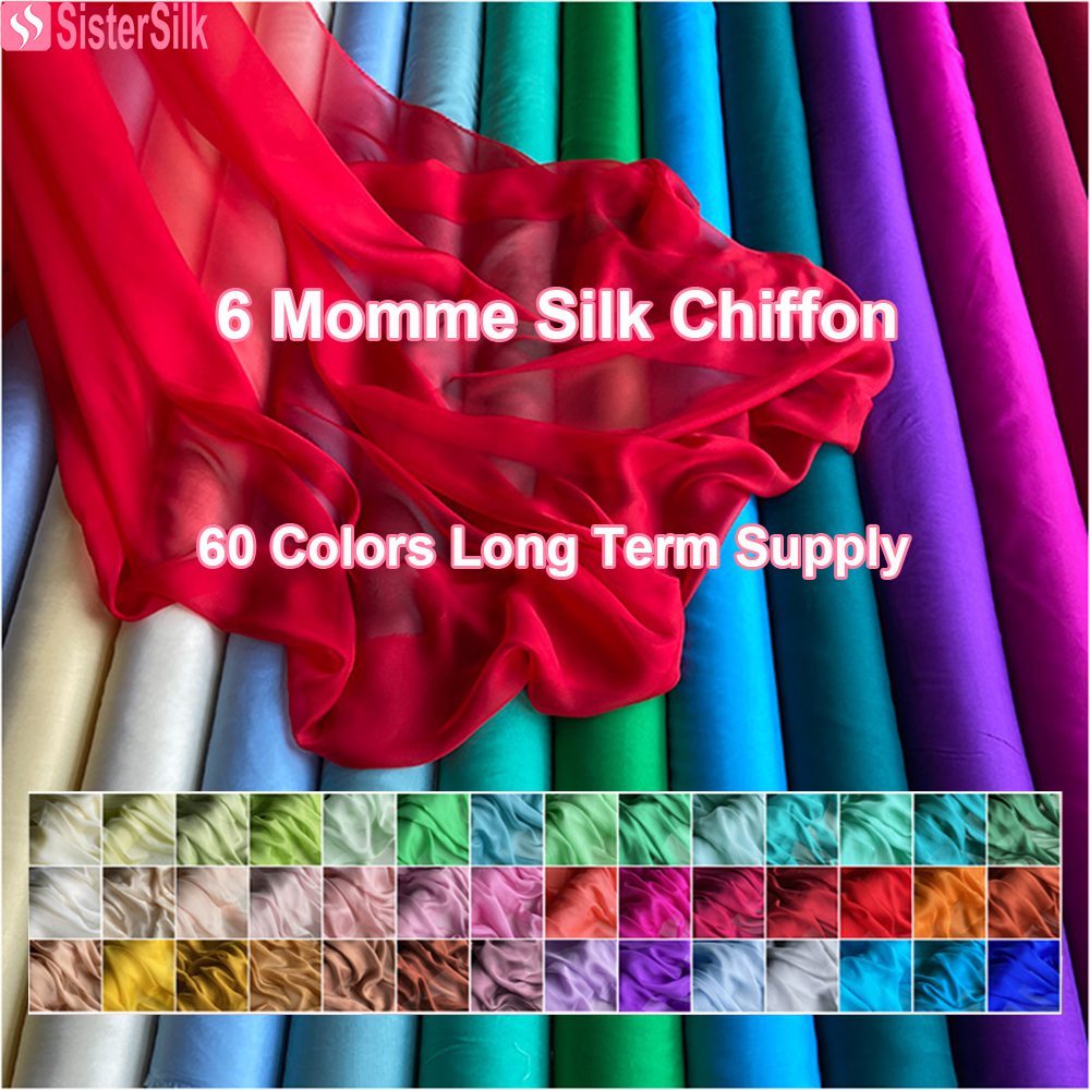 6 Momme 100% Mulberry Silk Chiffon Fabric 54" / 138 cm Wide