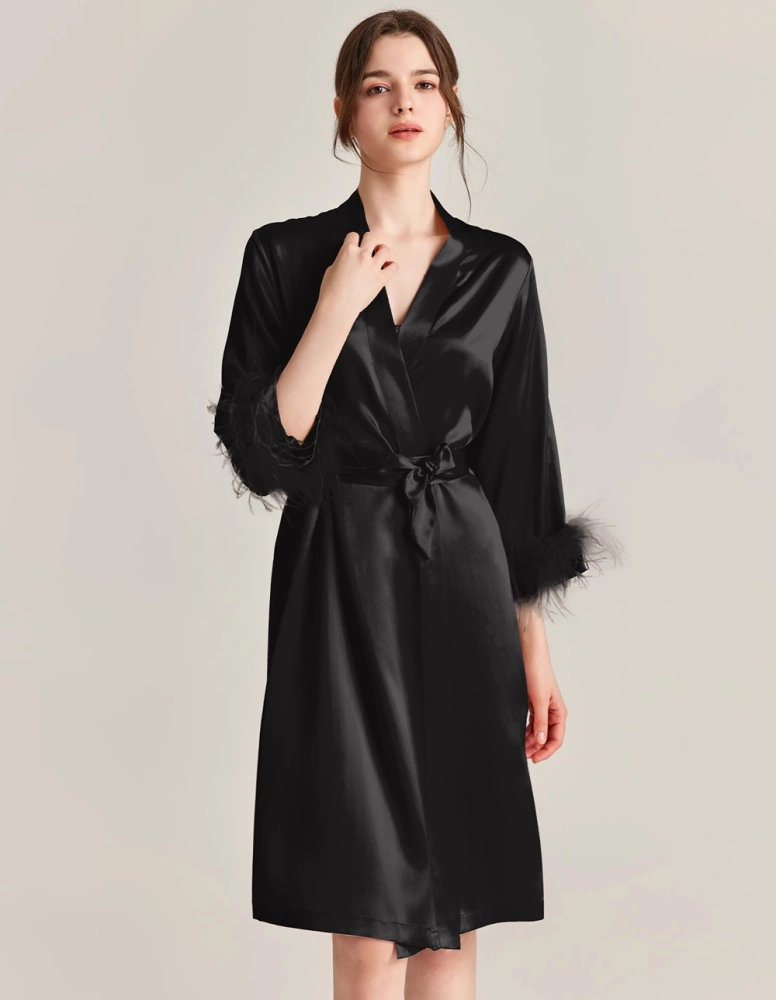 chinese dress ladies Long Silk Robe – White Dressing Gown L main image 1