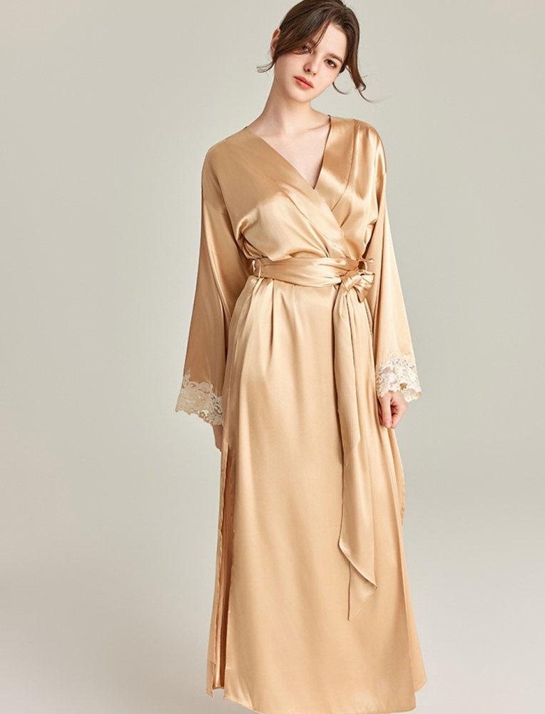 Women's 100% Silk Robe With Lace