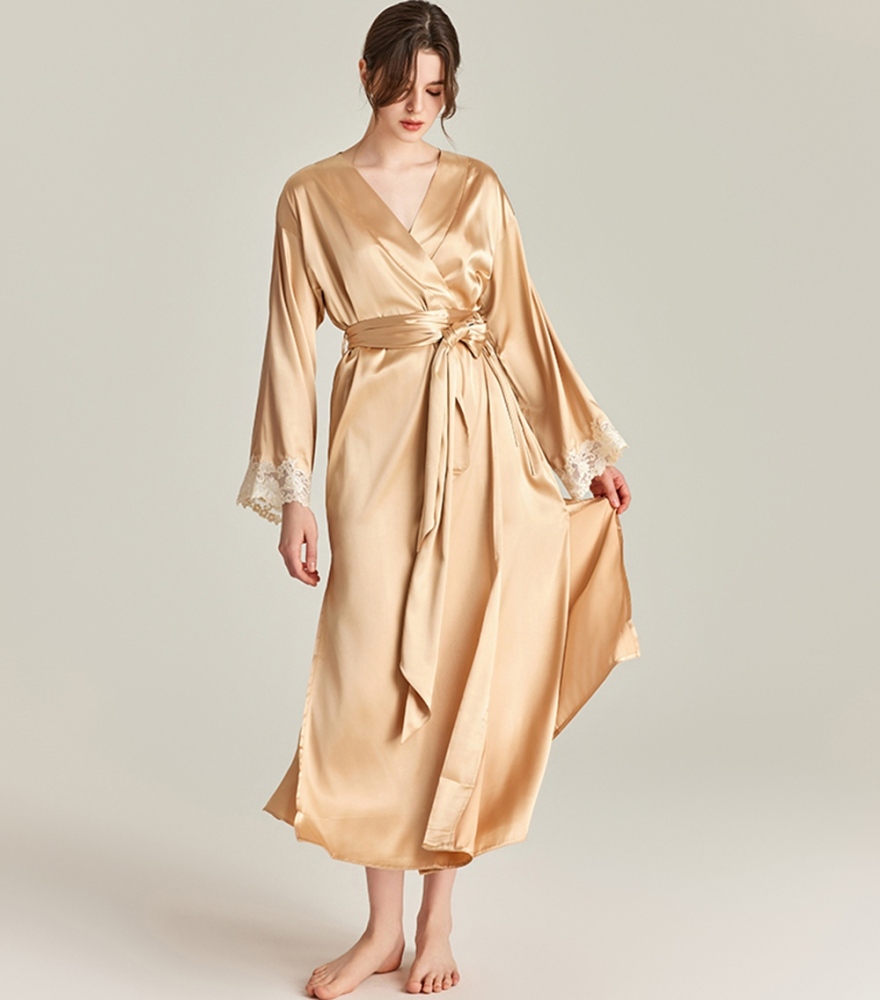 Women's 100% Silk Robe With Lace