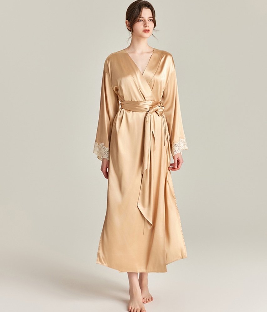 Women's 100% Silk Robe With Lace