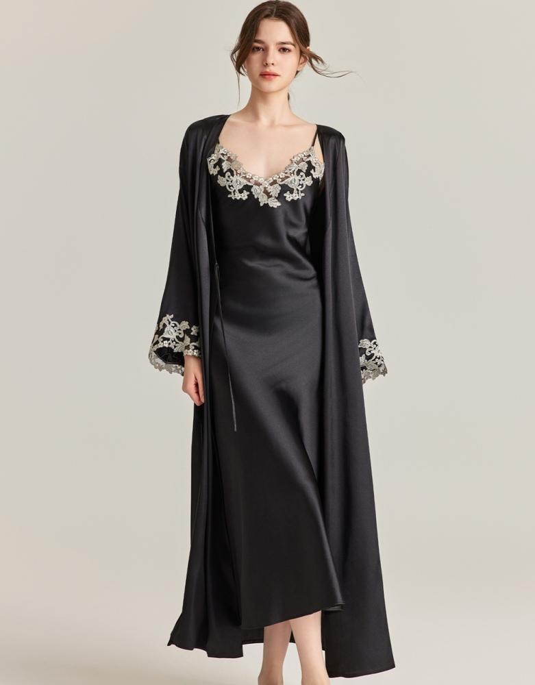Women's 100% Silk Robe With Lace