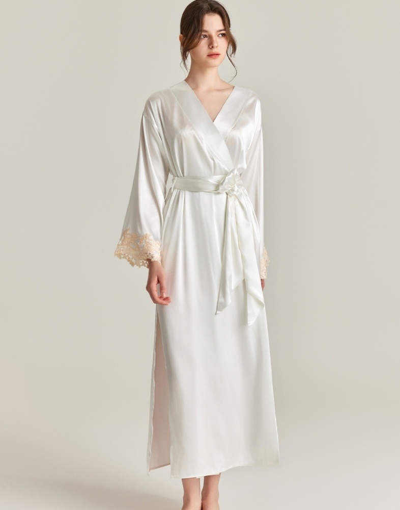 Women's 100% Silk Robe With Lace