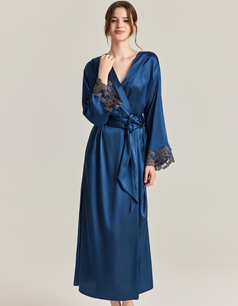 Women's 100% Silk Robe With Lace