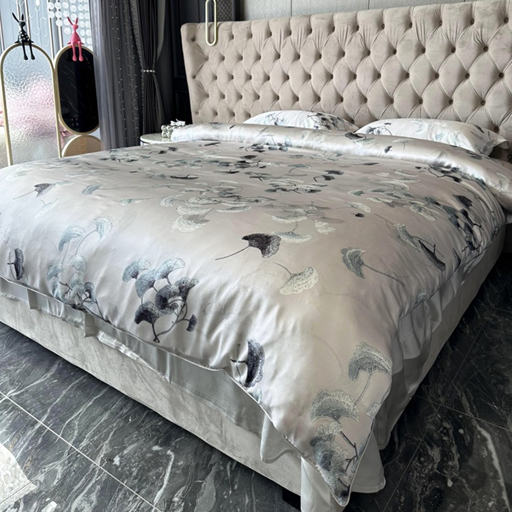 30 Momme Floral Silk Duvet Cover Set Queen King Cal King Full Tiwn Size
