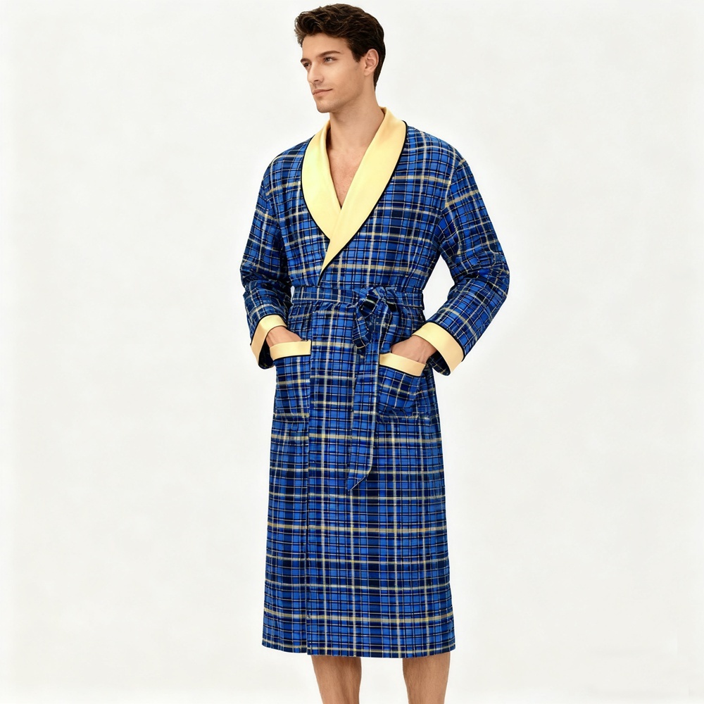 Men's Plaid Silk Dressing Gown