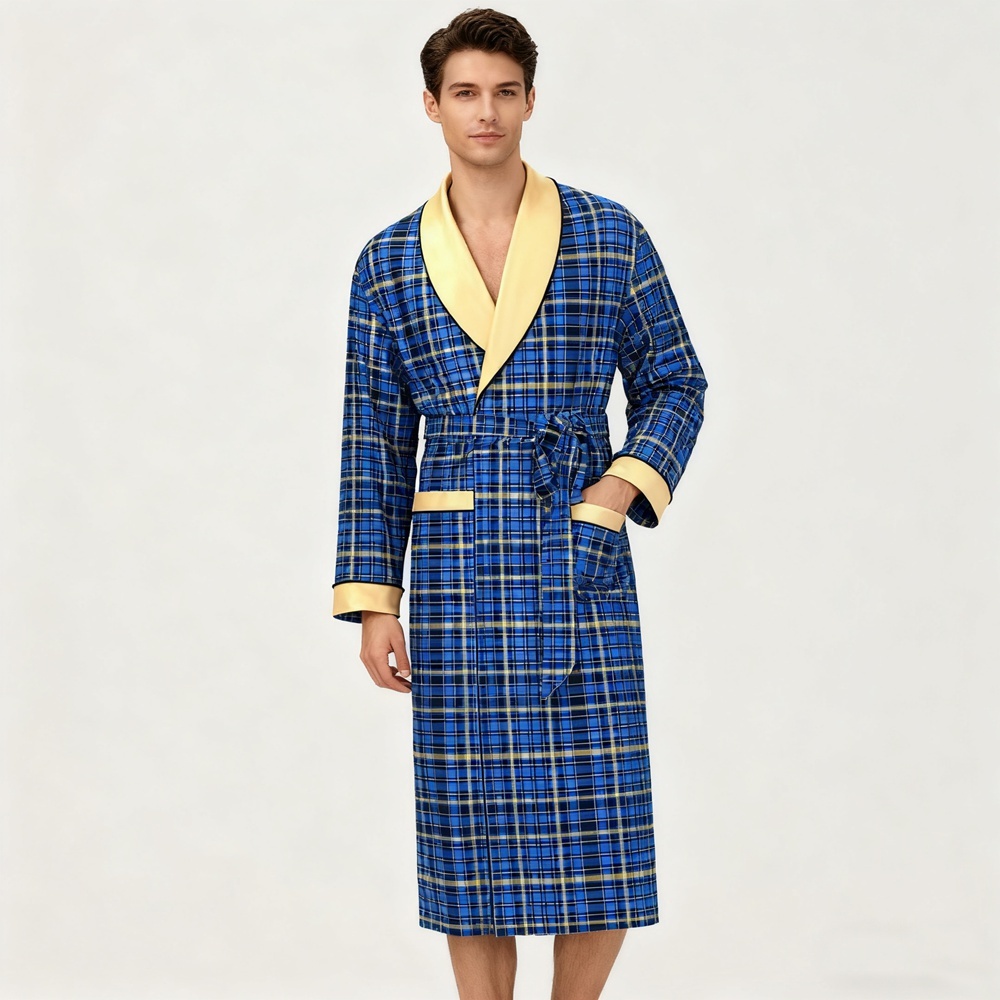 Men's Plaid Silk Dressing Gown