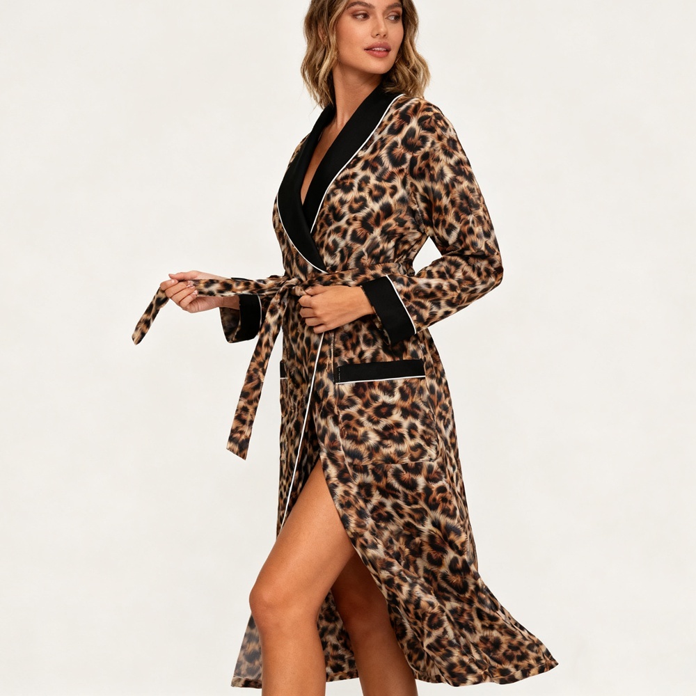 Women's Leopard Print Silk Dressing Gown