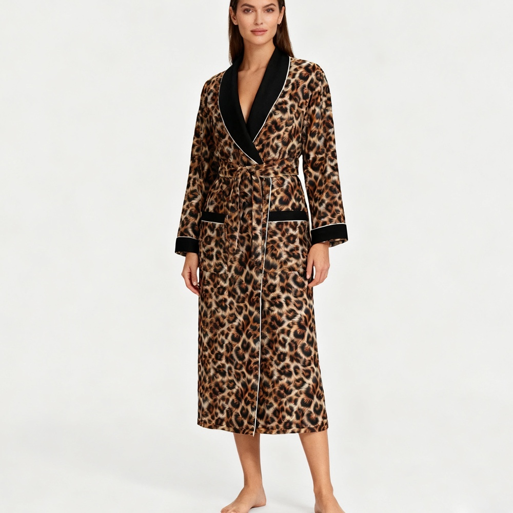 Women's Leopard Print Silk Dressing Gown