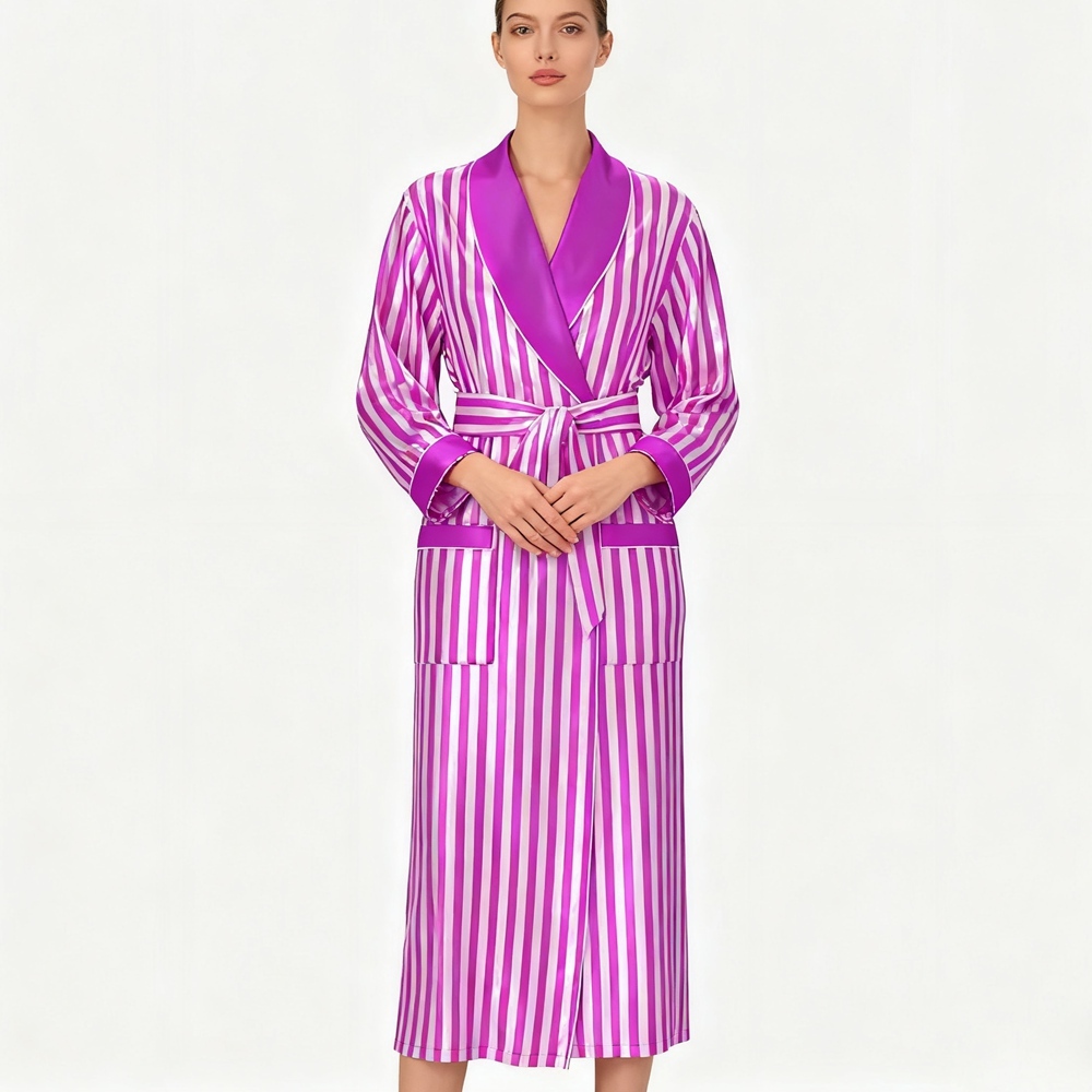 Red Pink Striped Silk Robe
