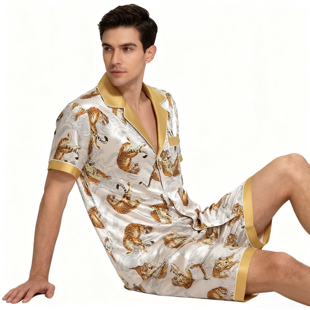 Men's Tiger Print 100% Silk Versatile Pajamas Set