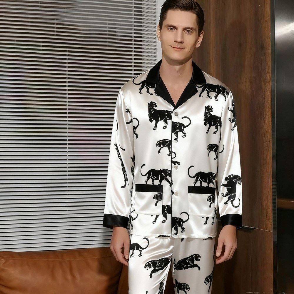 Men's Contrast Pattern Silk Pajamas