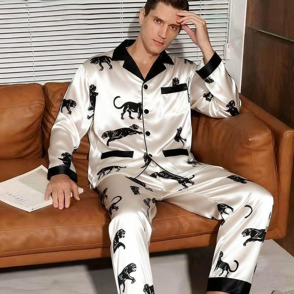 Men's Contrast Pattern Silk Pajamas