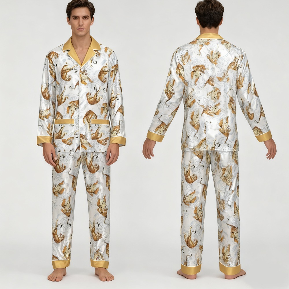 Men's Tiger Print 100% Silk Versatile Pajamas Set