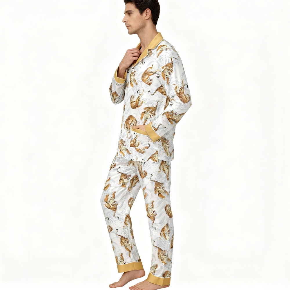 Men's Tiger Print 100% Silk Versatile Pajamas Set