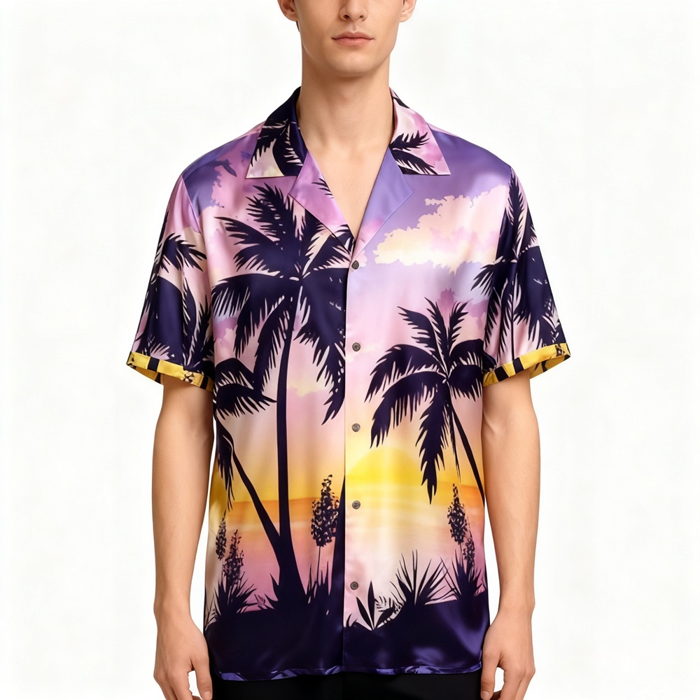 Palm Tree Print Silk Shirts For Men