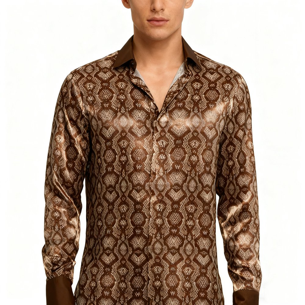 100% Silk Snake Skin Print Dress Shirt For Men 100% Silk Snake Skin Print Dress Shirt For Men