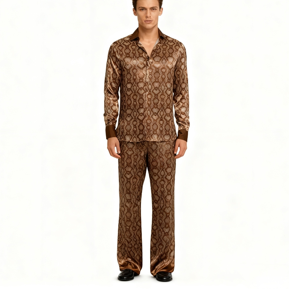 100% Silk Snake Skin Print Dress Shirt For Men