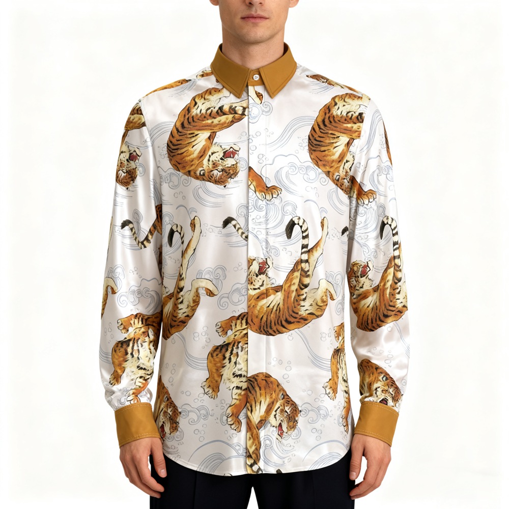 mens gold silk dress shirt Barry. Wang Emerald Green long Sleeve shirt for Men Party Club Casusl Dress Shirt, M main image 1