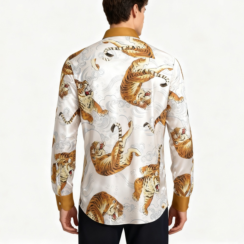 Men's Tiger Print  Silk Dress Shirts