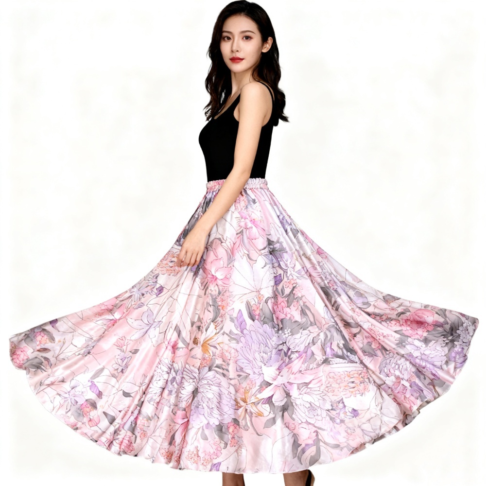 Women's 100% Mulberry Silk Charmeuse Full Circle Maxi Skirt