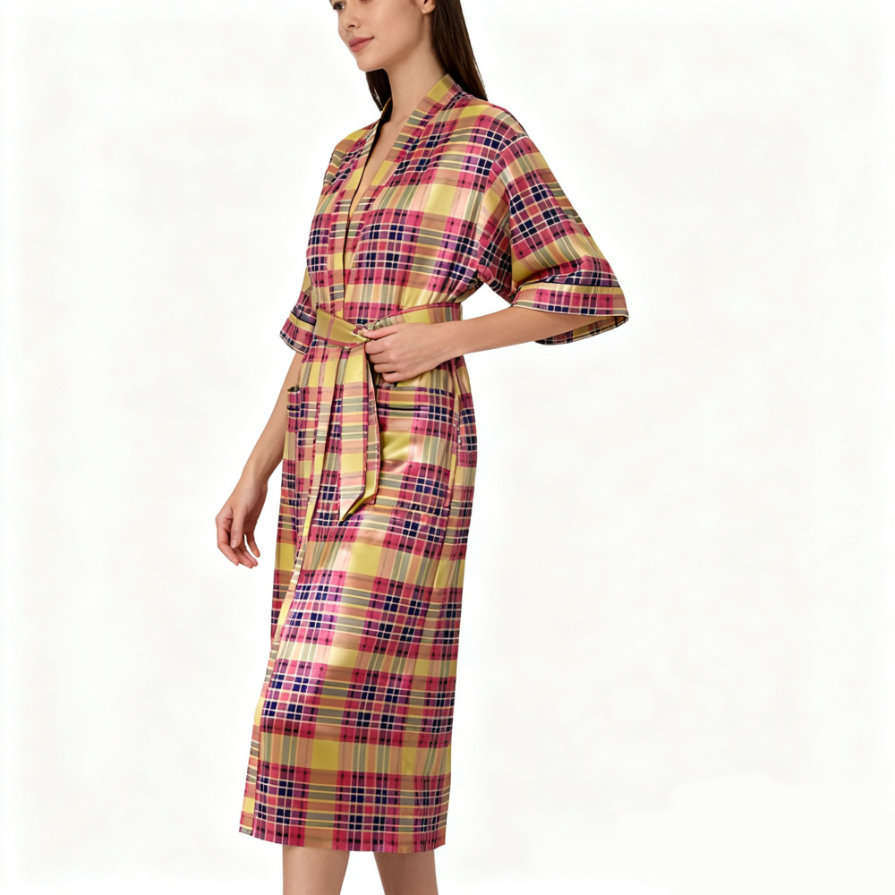 Plaid Silk Kimono
