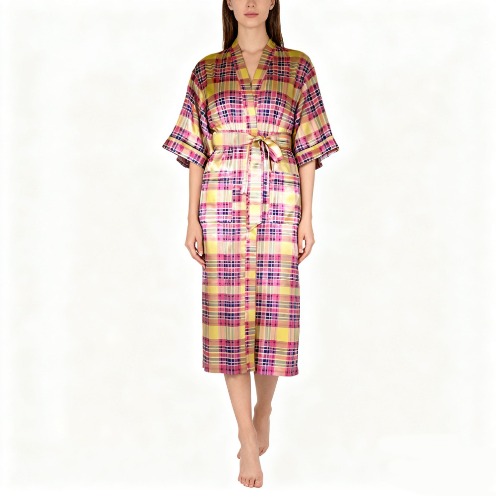 Plaid Silk Kimono